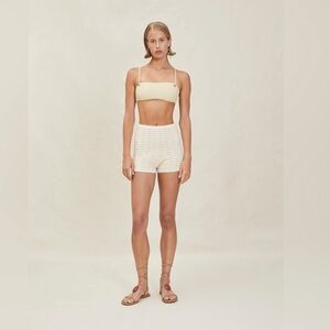 Devon Windsor London Cream Striped Women Shorts high waisted high rise